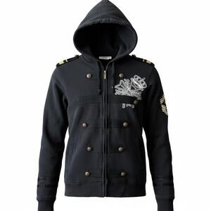 Clench Vintage Men's Large Heavy Weight Military Style Full Zip Hoodie